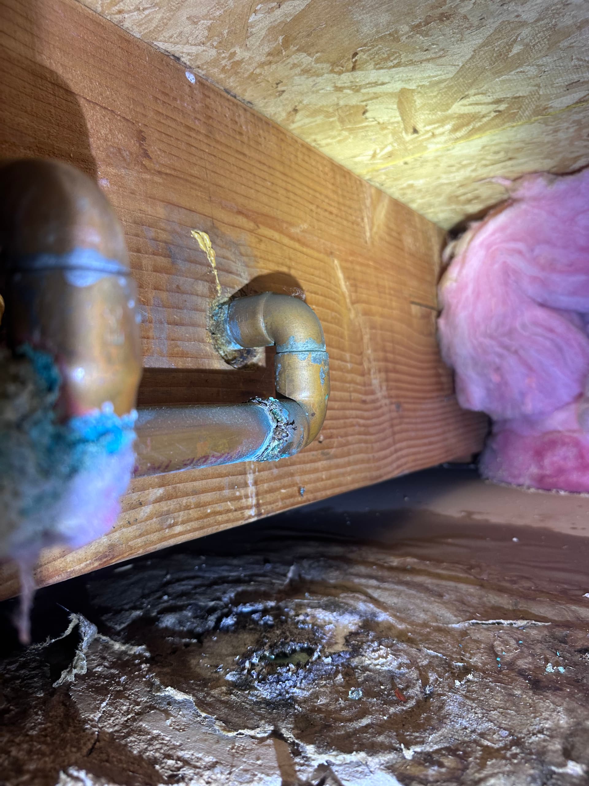 Corroded Copper Pipe Leak Found and Fixed in a Crawl Space
