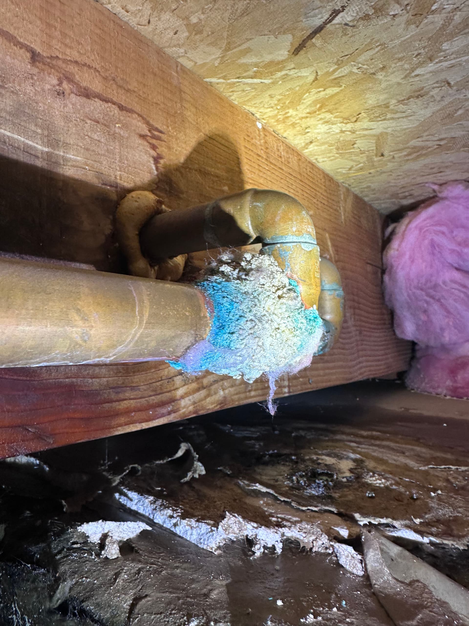 Corroded Copper Pipe Leak Found and Fixed in a Crawl Space